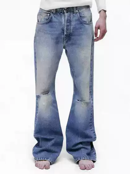 Now/ Erd 25Ss Lee Soo-Hyuk's Same Style Melancholic Rich Second-Generation Mud-Dyed Knife-Cut Distressed Washed Flared Jeans