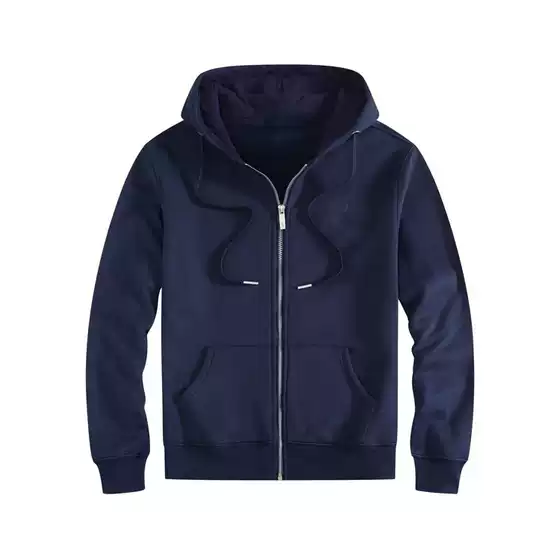 Men's Pure Cotton Sports Cardigan Sweatshirt, Autumn Thickened Fleece Casual Simple Jacket with Hood and Zipper