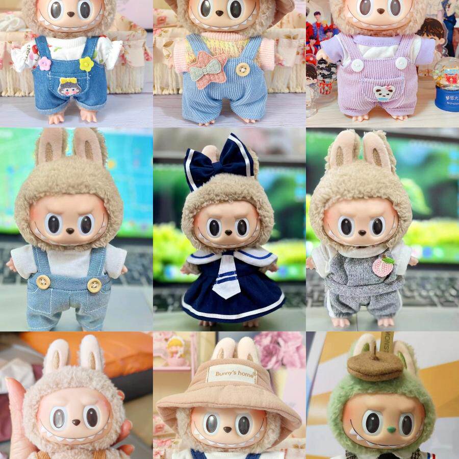 拉布布玩偶娃衣17CM挂件labubu公仔衣服背带裤子短袖T桖套装配饰