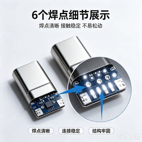 Type-c PD100W公头6焊点带芯片兼容苹果笔记本A5B5引脚数据线插头