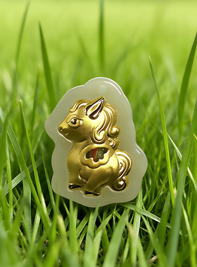 和田玉金镶玉生肖马吊坠项坠