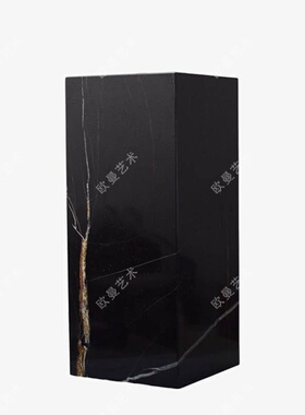 天然劳伦黑金大理石方墩展示台方形立柱石墩墩子沙发边几摆件墩子