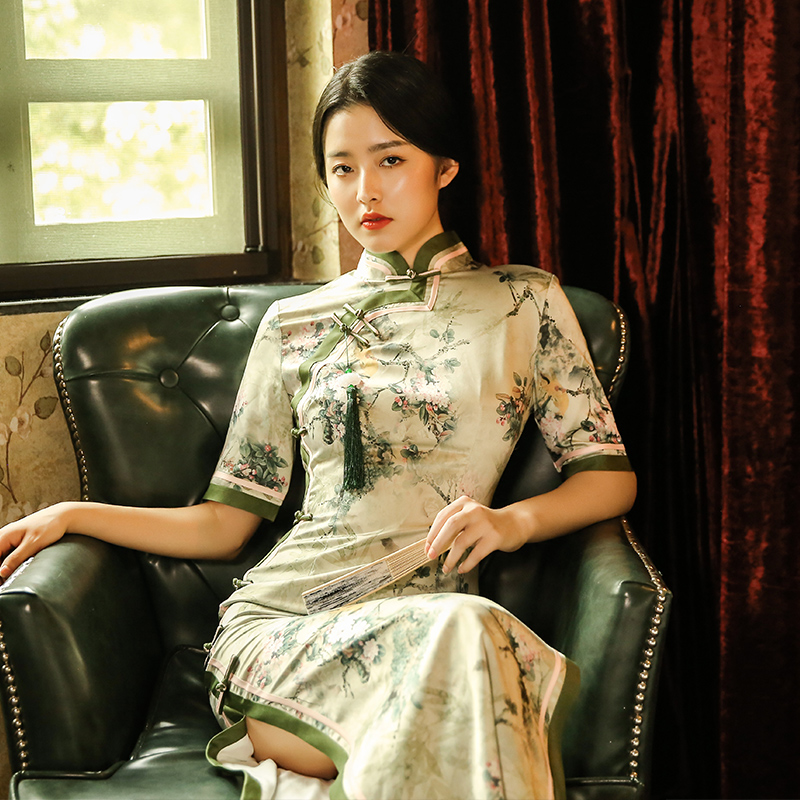 老上海复古改良版民国风女装旗袍裙2021年新款春秋女长款优雅气质