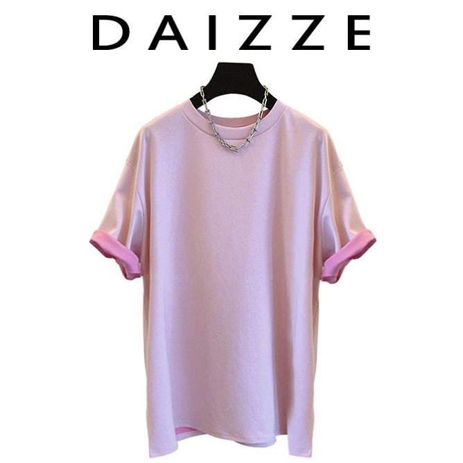 DAIZZE~夏季2025新款撞色短袖T恤女别致设计感小众宽松百搭上衣潮
