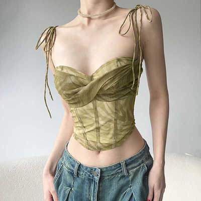 褶皱挂脖鱼骨百搭修身显瘦