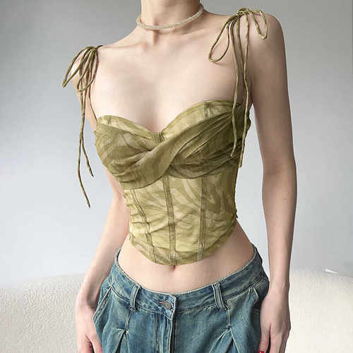 褶皱挂脖鱼骨百搭修身显瘦