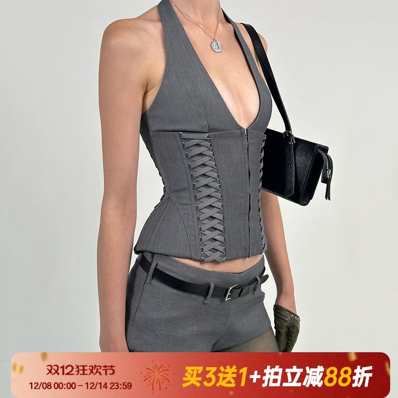 【jennie同款】复古V领鱼骨背心