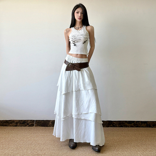 复古荷叶边半身裙优雅温柔风长裙 vintage法式 Amyway 南法假日
