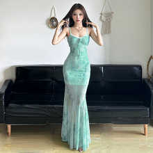 Amyway清冷感雪纺下摆网纱露背V领气质长裙包臀显瘦裙吊带连衣裙