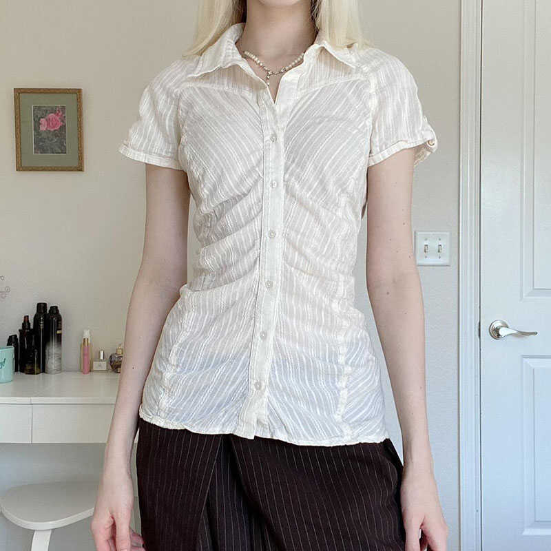 上衣Amyway褶皱美式复古polo领