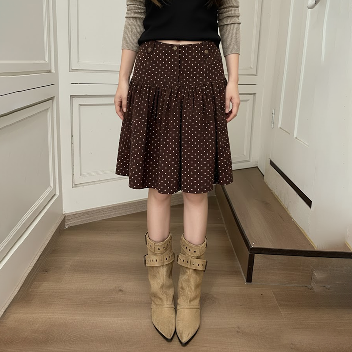 【韩版复古】波点印花A字百褶裙