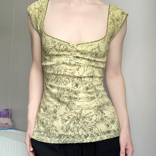 Amyway【古风静谧】法式复古艺术感植物花卉上衣氛围感印花背心