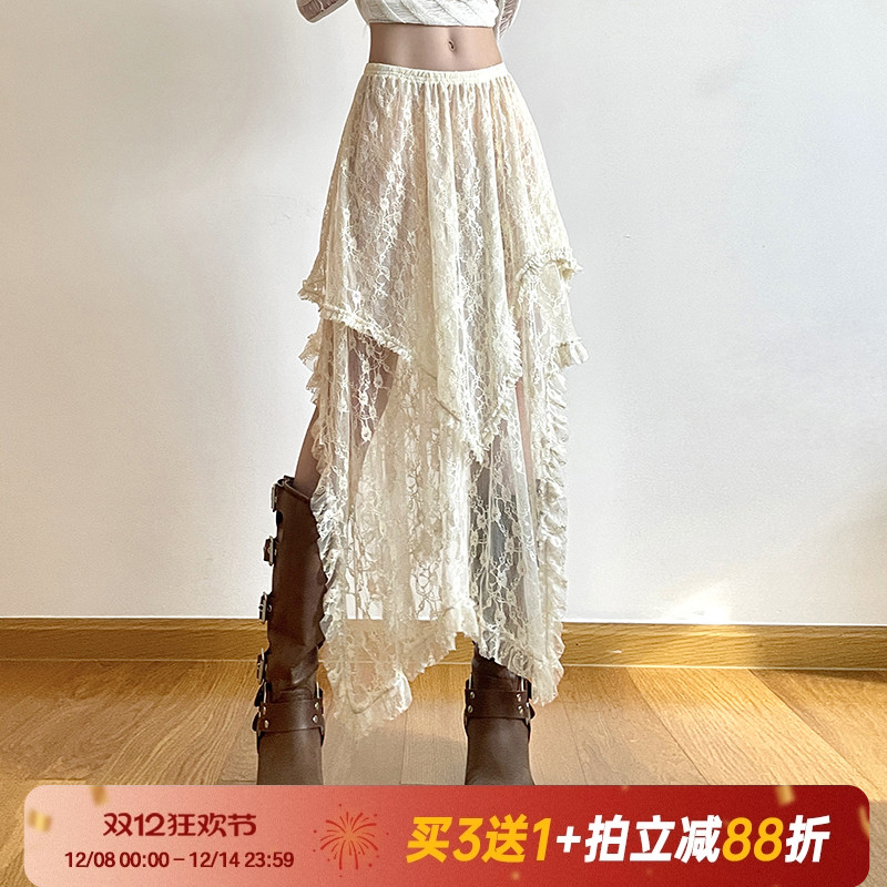 长裙半身裙流浪风复古不规则下摆