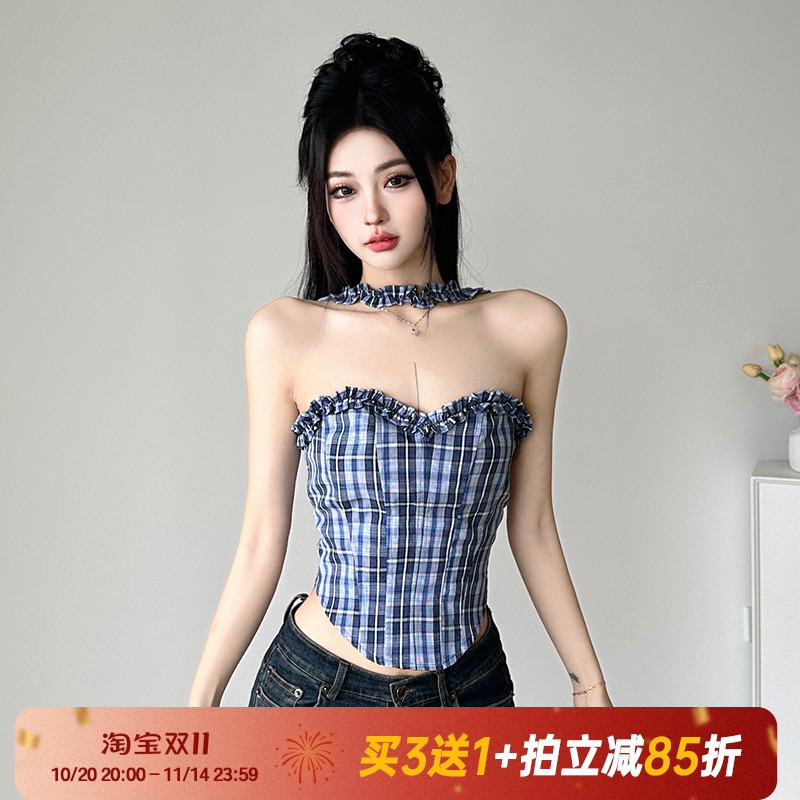 【千禧辣妹】挂脖木耳花边吊带