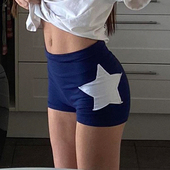 美式 辣妹 复古y2k星星印花贴布绣短裤 Amyway 撞色拼接低腰短裤
