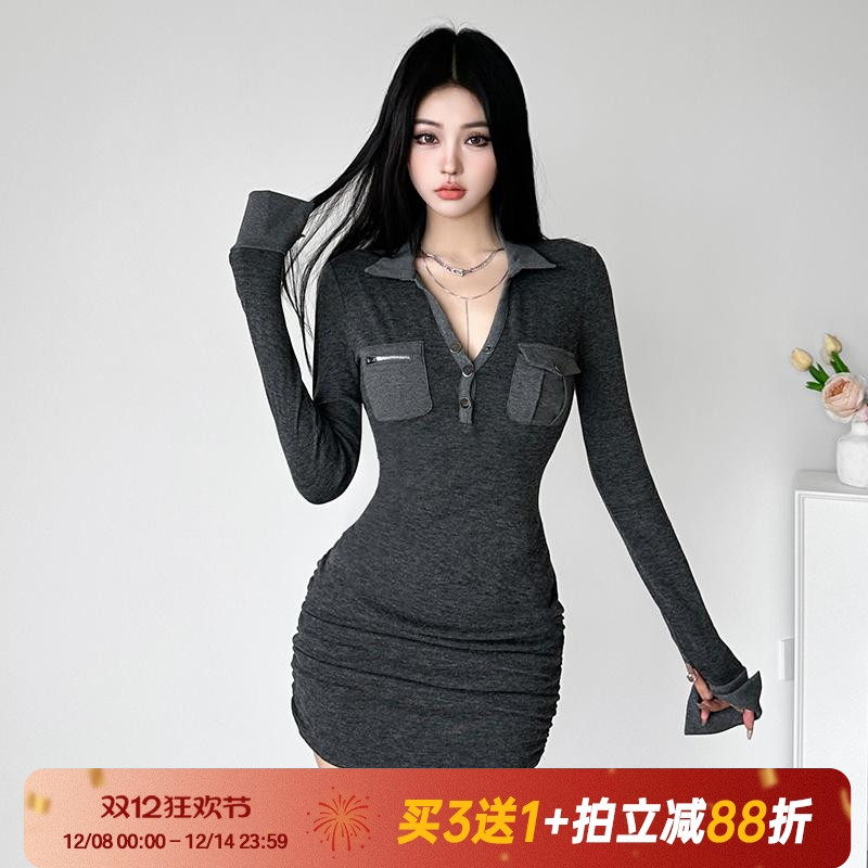 短裙复古翻领连帽拉链小众性感