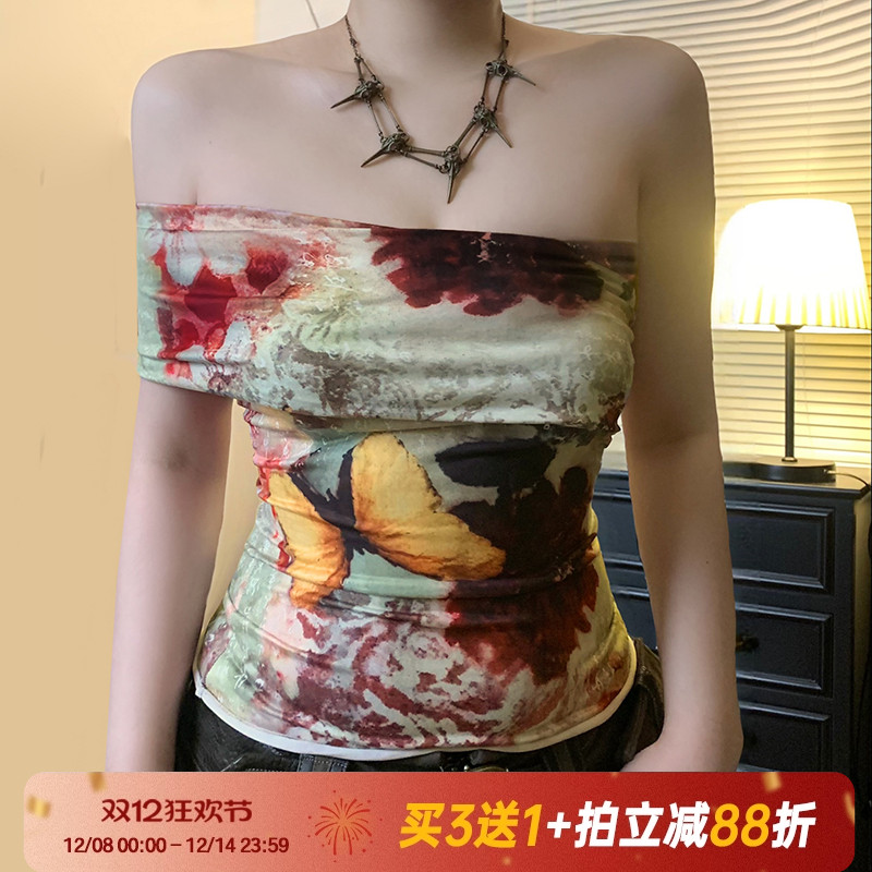 【文艺复兴】晕染花卉印花抹胸