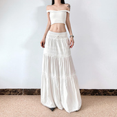 纯欲风白月光百搭法式 Amyway 南法假日 甜美蕾丝拼接垂感A字裙