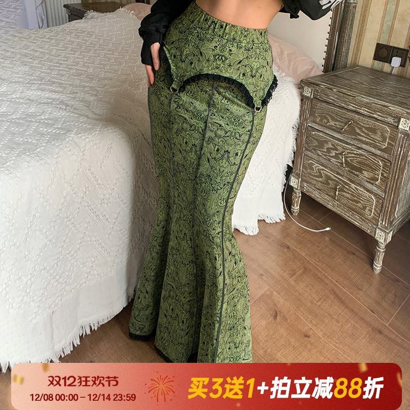 长裙半身裙复古鱼尾蕾丝拼接包臀
