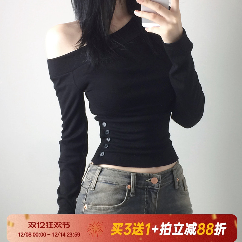 【纯欲少女】韩系辣妹斜肩长袖