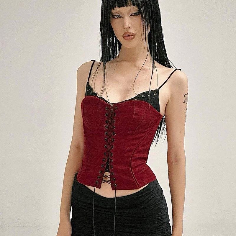 Amyway复古宫廷风绑带蕾丝花边吊带 撞色拼接鱼骨束腰性感上衣女,女装/女士精品,背心吊带,淘宝优惠券,粉丝福利购,淘宝优惠卷