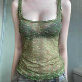 Amyway 尼泊尔绿 蕾丝花边碎花背心吊带甜辣风chic气质内搭上衣