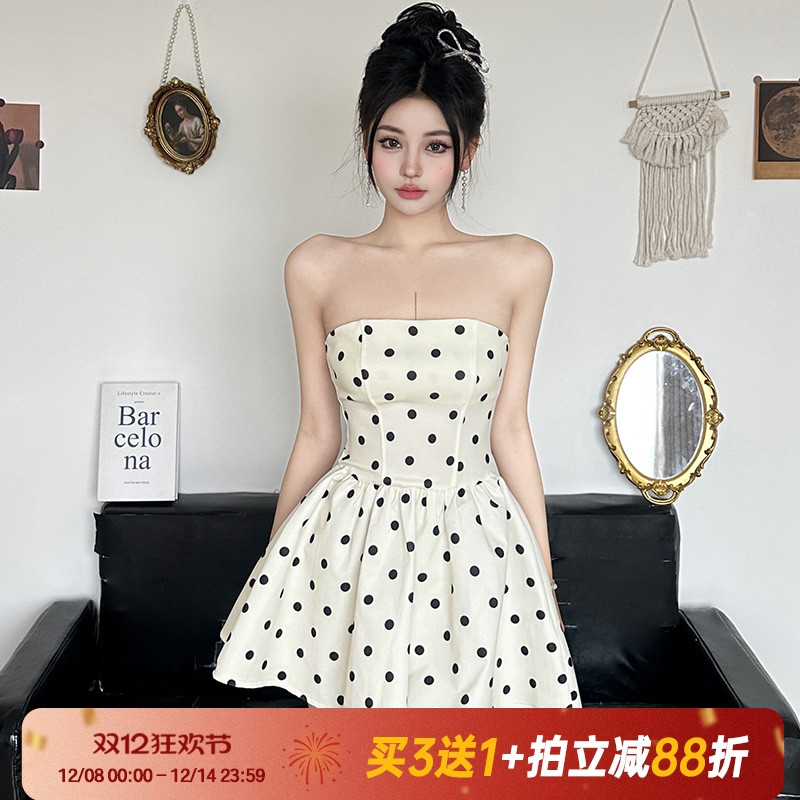 【甜美法式】少女风波点抹胸裙