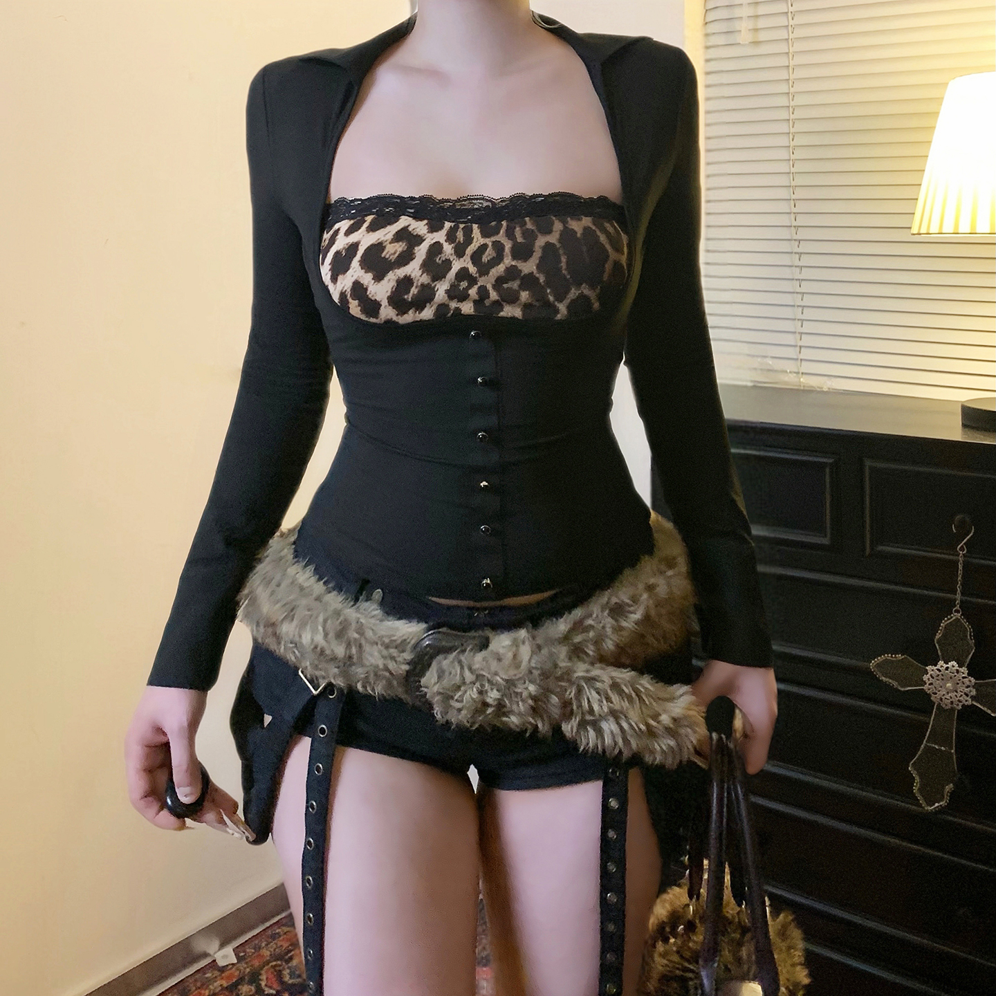 【美式复古】辣妹豹纹印花长袖