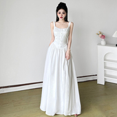 Amyway 白色恋人 纯欲风蕾丝拼接吊带连衣裙女气质收腰显瘦长裙