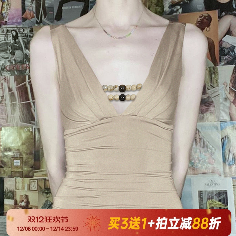 【古早辣妹】复古串珠褶皱背心