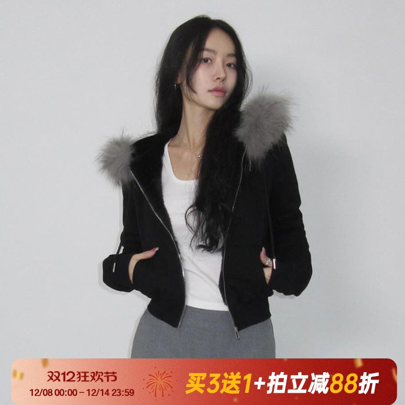 复古毛领保暖拉链外套长袖