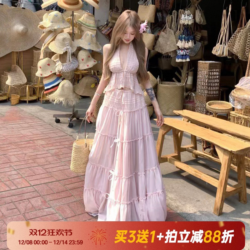 【法式浪漫】纯欲挂脖背心长裙