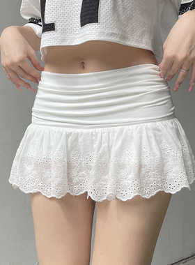 Amyway【月光少女】百搭复古性感显瘦蕾丝半身裙褶皱超仙A字短裙