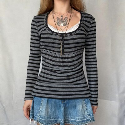 【美式复古】小众显瘦条纹长袖