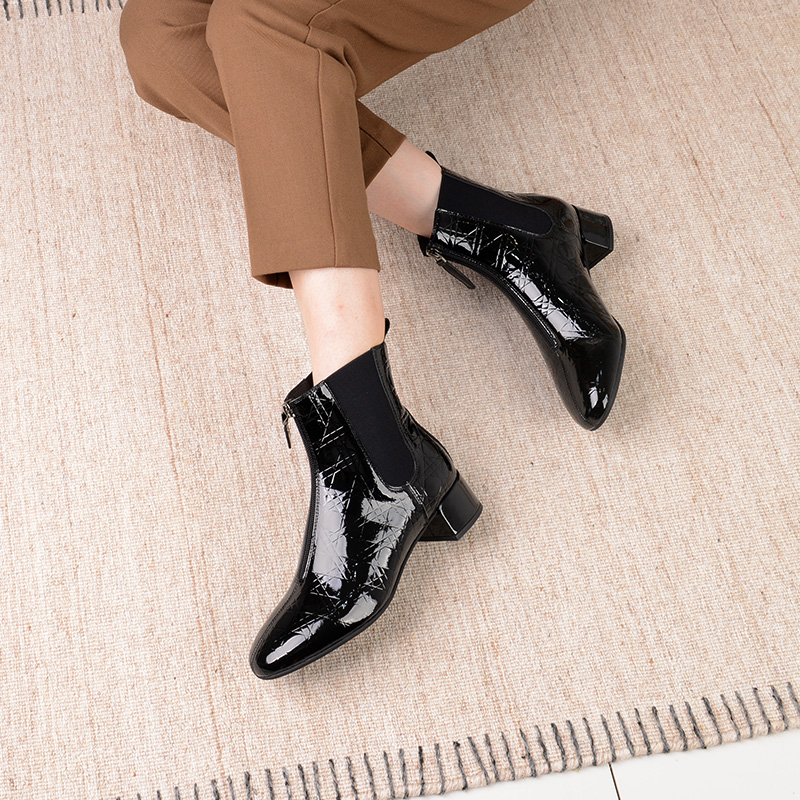 VDVC菱格压花切尔西粗跟烟筒靴