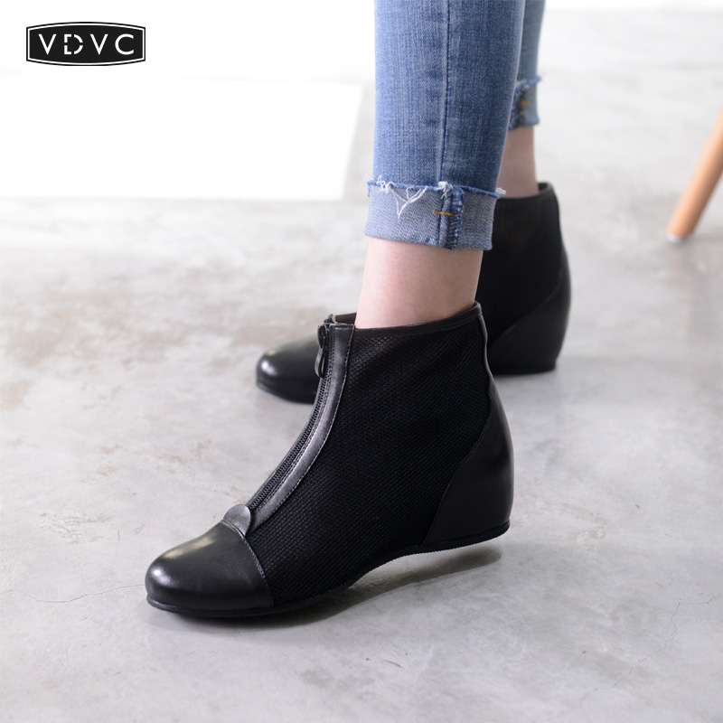 VDVC透气蕾丝内增高前拉链网靴