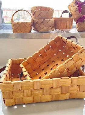 手工编织收纳篮子面包托盘野餐厨房桌面水果篮木编零食家用收纳筐