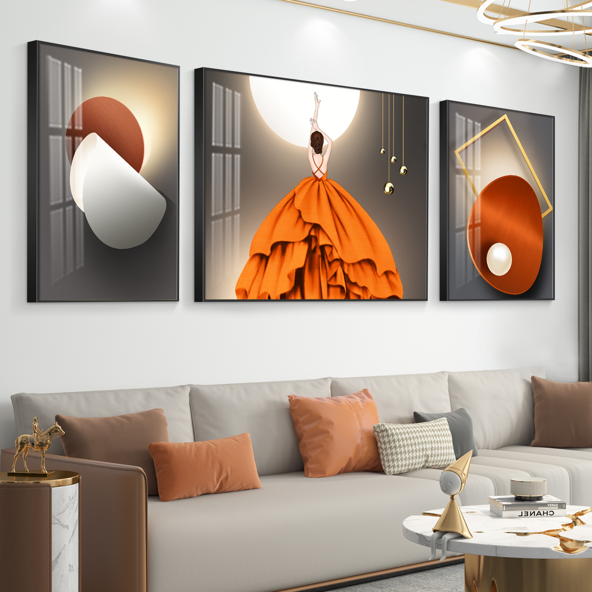 轻奢客厅装饰画人物美女沙