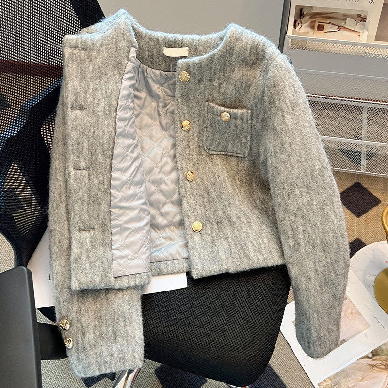 灰色羽绒毛呢小香风外套女秋冬2024新款小个子夹棉加厚羽绒服上衣,女装/女士精品,短外套,淘宝优惠券,粉丝福利购,淘宝优惠卷