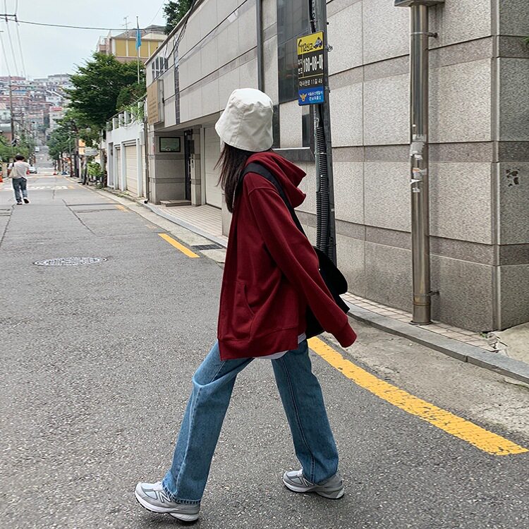 春秋季连帽外套女学生宽松大码慵懒风上衣休闲拉链开衫卫衣百搭潮