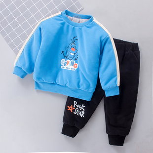 帅气男宝宝薄棉衣服套装 秋冬外穿3一岁2婴幼儿童保暖卫衣棉袄棉裤