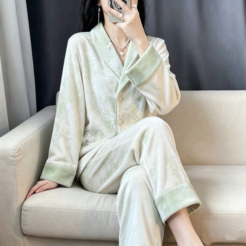 维多利亚秋冬海岛绒加绒加厚保暖睡衣新款高级感长袖家居服睡衣