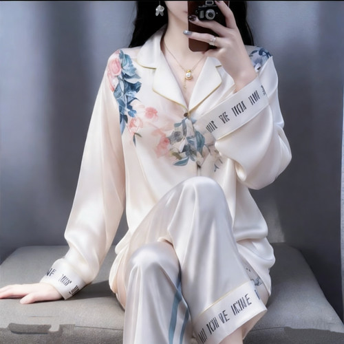 冰丝女春秋睡衣套装可外穿