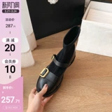 [Sheii su yinyin] xiaojin buckle ~ новая кожаная двойная пряжка эластичные короткие ботинки женские носки ботинки черные узкие ботинки