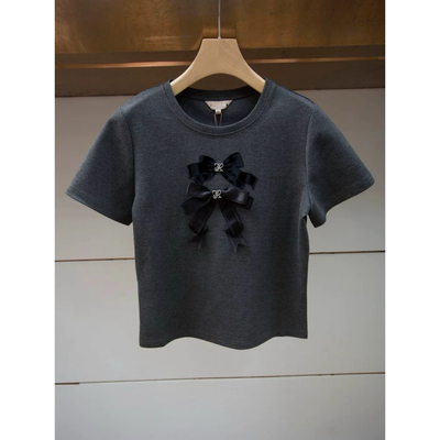 JR专柜正品2026年春季新短袖圆领蝴蝶结设计感针织衫上衣XRJ4T07C