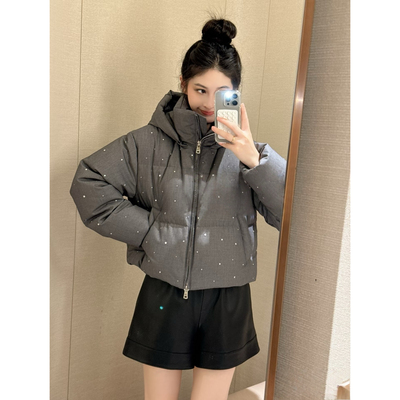 JR 专柜正品 2025冬季新款时尚连帽烫钻连帽羽绒服外套女Q160801D