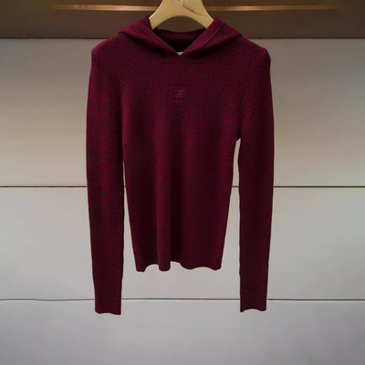 JR 2025冬季新款 修身暗红绵羊毛连帽针织打底衫上衣女XRJ6M08C