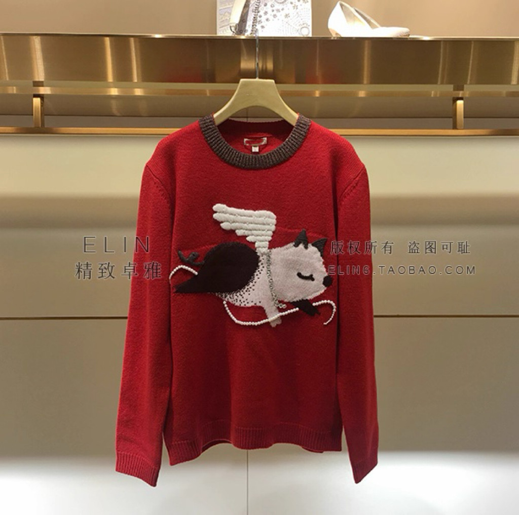 【100%羊毛】JR 专柜正品 甜美圆领卡通印花圆领针织衫L1003808