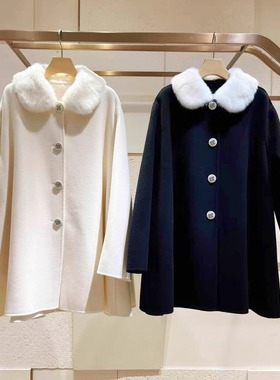 赵露思同款 JR专柜正品 2025冬新款水貂毛羊绒毛呢外套女XRJ7D08D