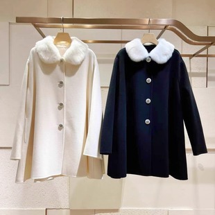 赵露思同款 JR专柜正品 2025冬新款水貂毛羊绒毛呢外套女XRJ7D08D